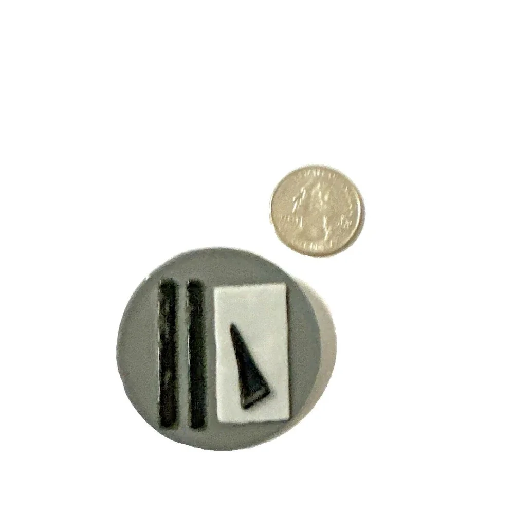 Vintage MCM Modernist Brooch Artisan Abstract Glass Pin Gray White Black 1.75